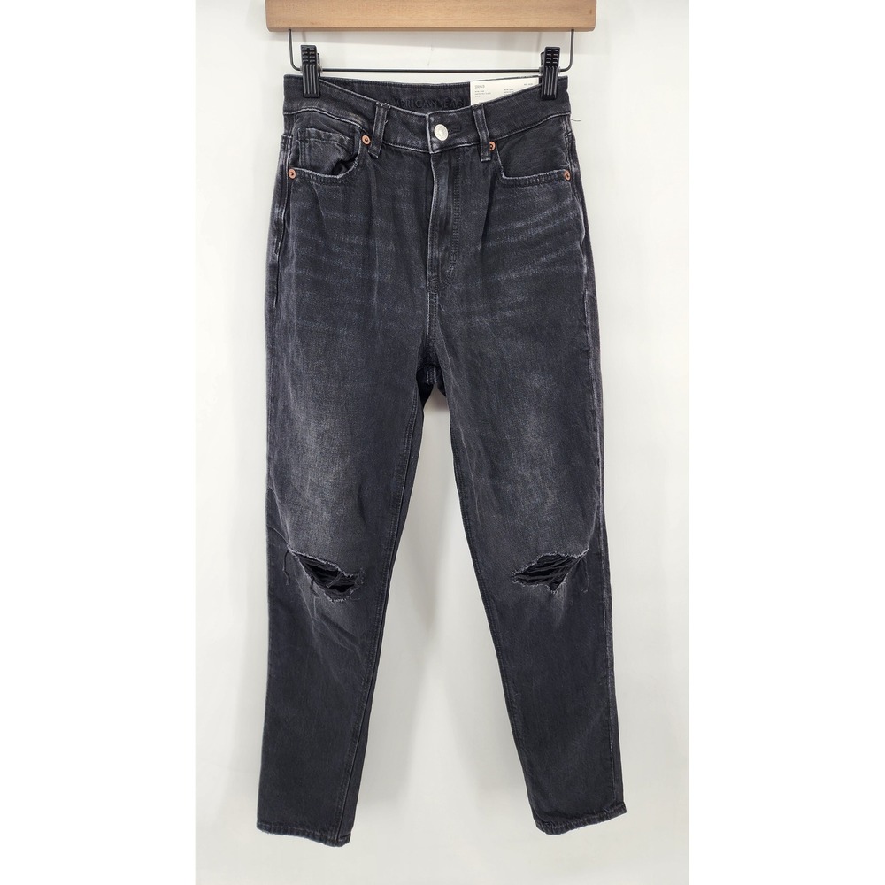 American Eagle Strigid Mom Jean Destroyed Black Denim Size 00 Regular